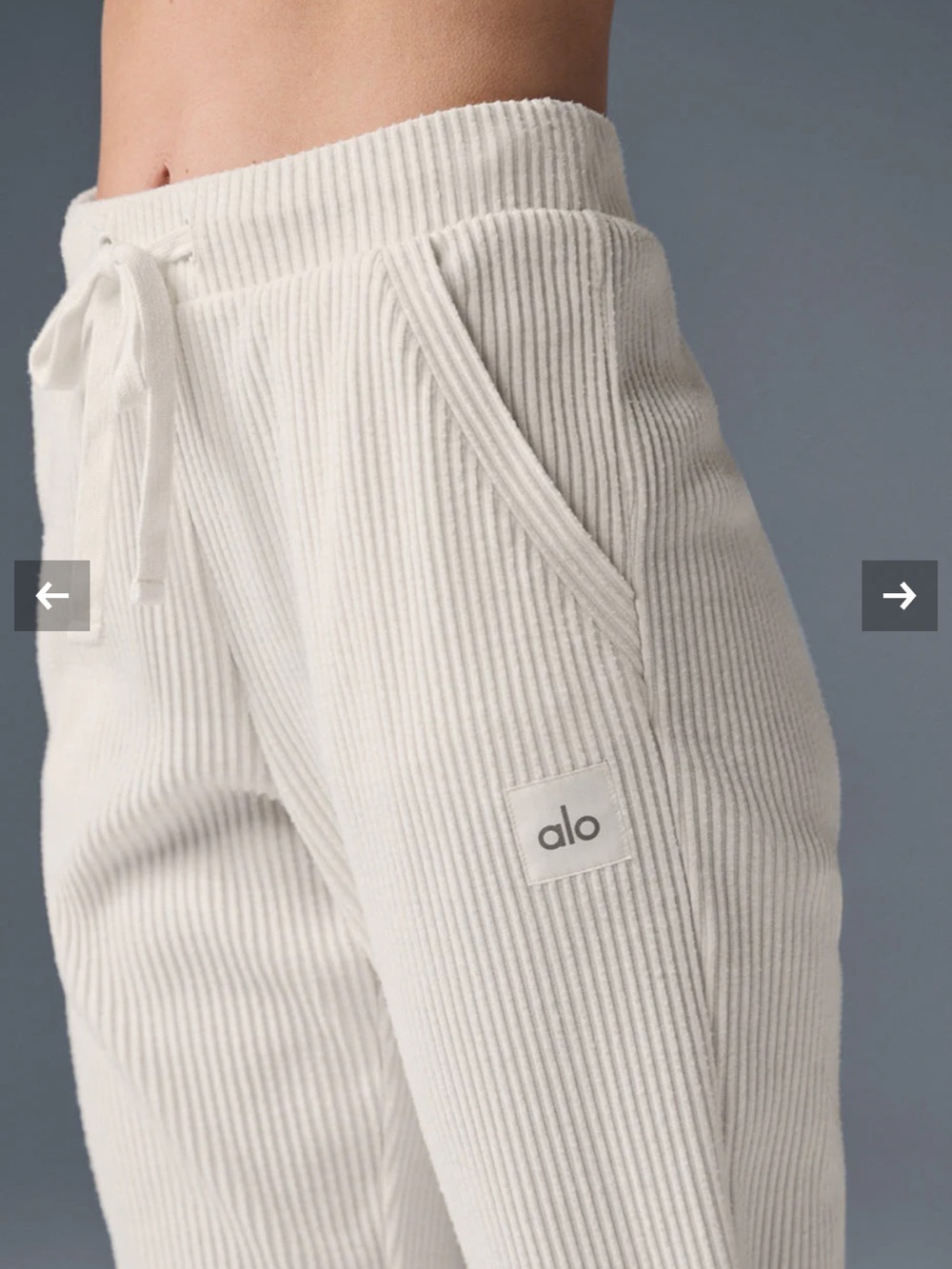 ALO Yoga Ribbed Ivory Nuse Drawstring Sweatpants - Picture 4 of 12